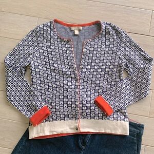 Banana Republic button up cardigan blue orange cream soft classic fun sz medium